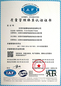 尊龙时凯电线ISO质量治理系统证书